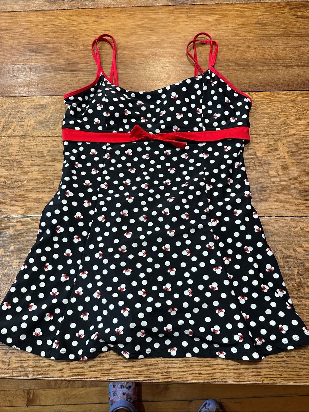 Disney Black Polka Dot One-Piece Swimsuit with Red Trim Sz xl